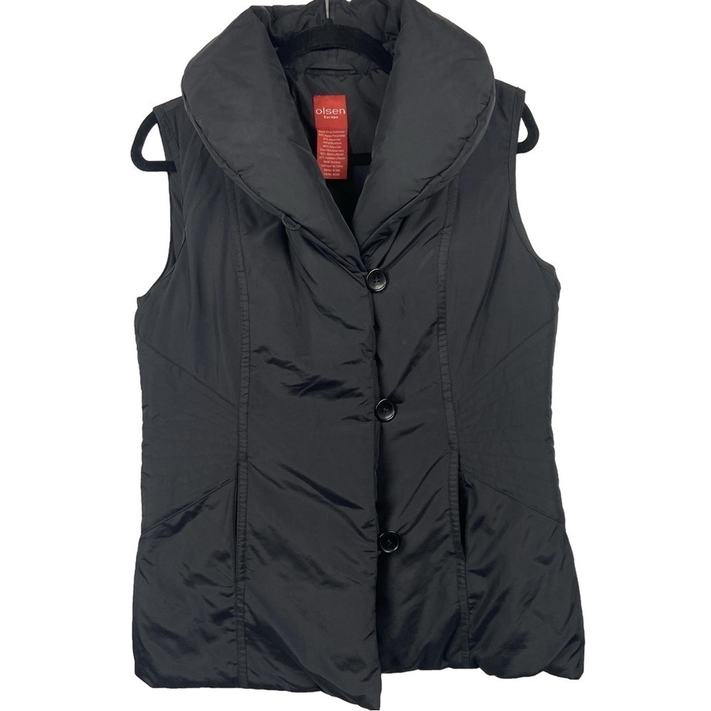 Olsen Down Filled Black Vest Shawl Collar Zip Size 4 Winter Puffer Quilted Warm